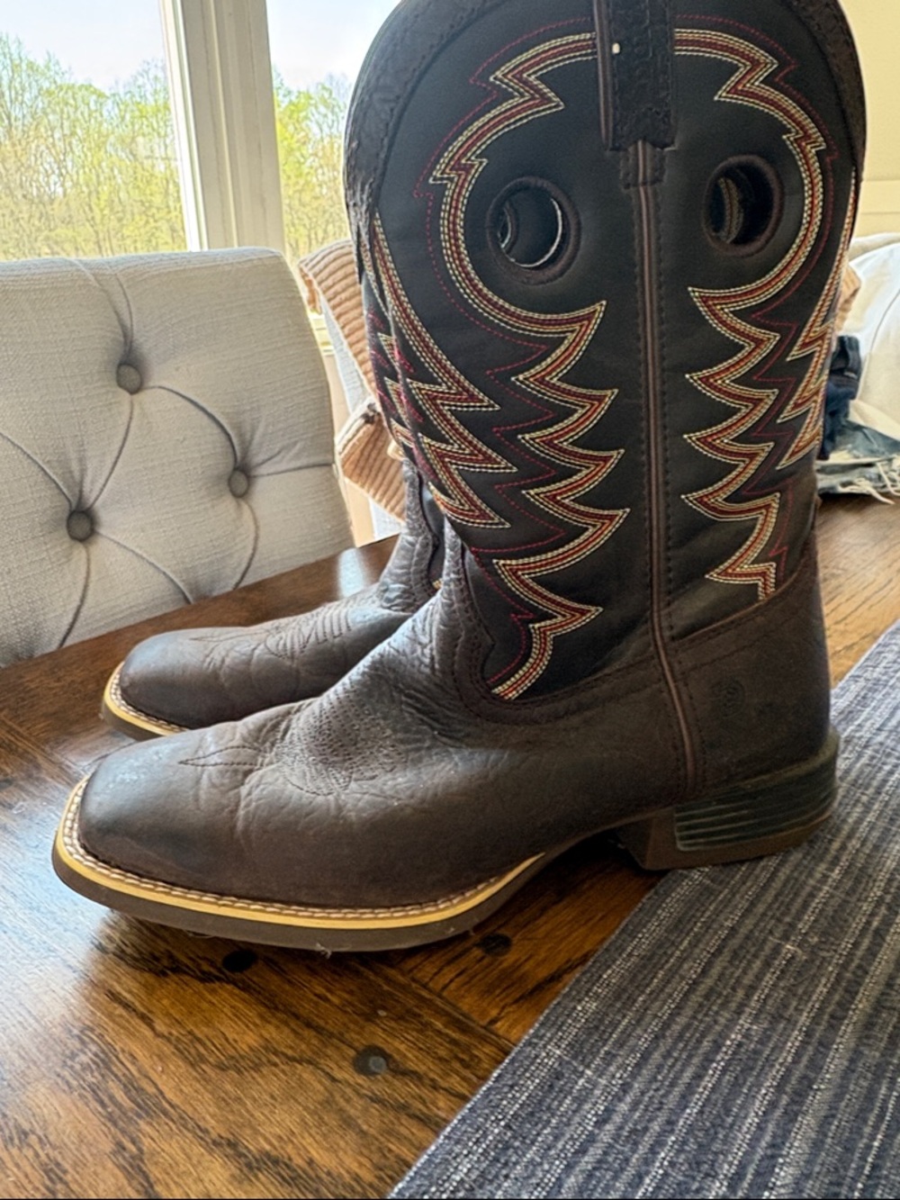 Boys Durango Dark Brown Leather Western Boots with Multicolor Stitching